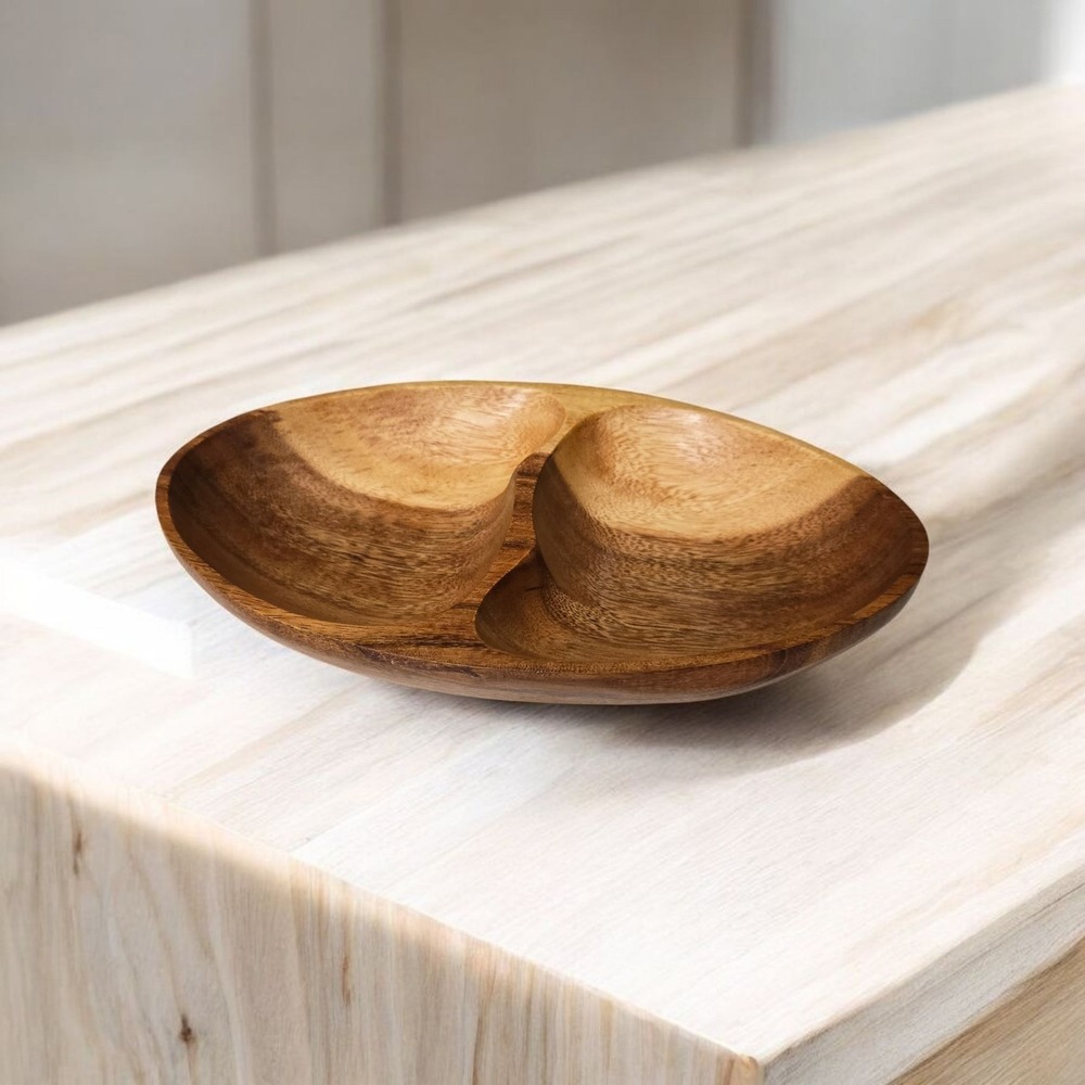 Vintage BH Mango Wood Divided Brown Dish Oval Monkey Pod MCM Serving Bowl